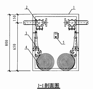 丙型双栓室内消火栓箱（I-I剖面图）