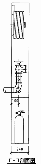 乙型双栓带灭火器箱组合式消防柜(II-II剖面图)