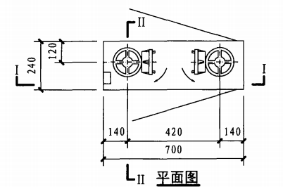 双栓前后开门消火栓箱(平面图)