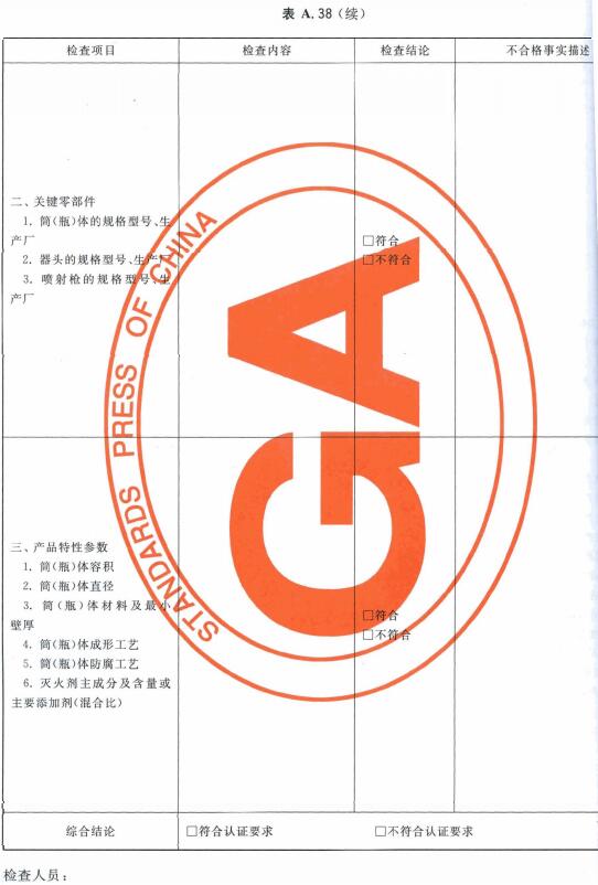推车式灭火器一致性检查表