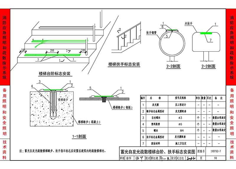 蓄光自发光疏散楼梯台阶、扶手标志安装图